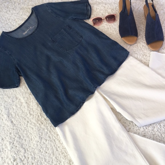 GAP Denim Look Tencel Short Sleeve Top - Picture 15 of 16